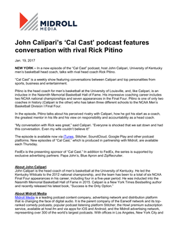 John Calipari's 'Cal Cast' Podcast Features Conversation with Rival Rick