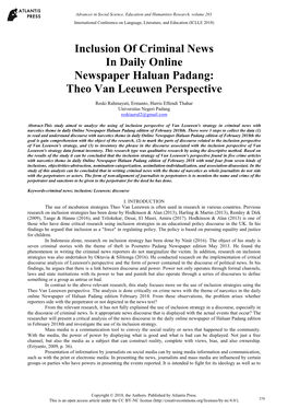 Inclusion of Criminal News in Daily Online Newspaper Haluan Padang: Theo Van Leeuwen Perspective