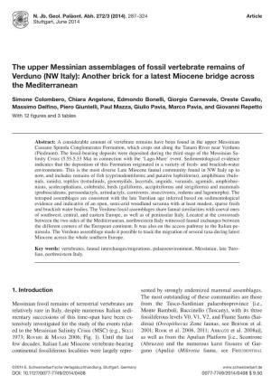 The Upper Messinian Assemblages of Fossil Vertebrate Remains of Verduno (NW Italy): Another Brick for a Latest Miocene Bridge Across the Mediterranean