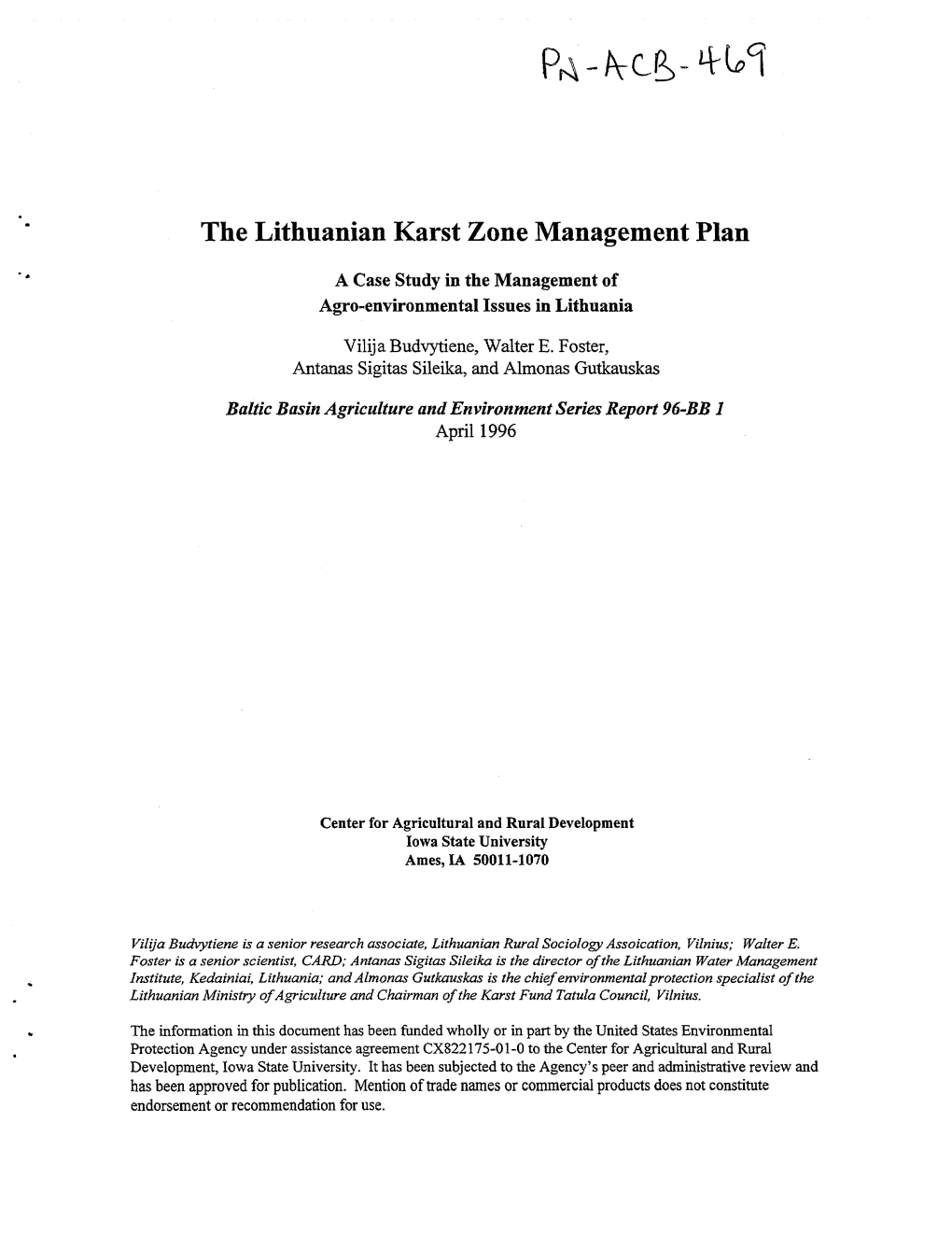 The Lithuanian Karst Zone Management Plan