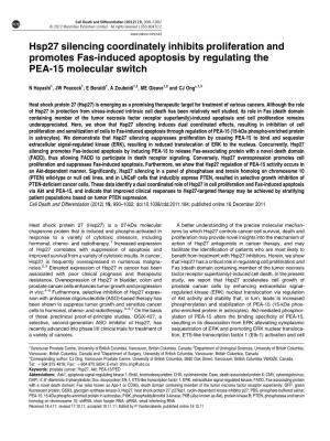 Hsp27 Silencing Coordinately Inhibits Proliferation and Promotes Fas-Induced Apoptosis by Regulating the PEA-15 Molecular Switch