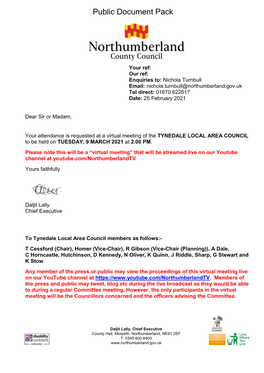 Agenda Document for Tynedale Local Area Council, 09/03/2021 14:00