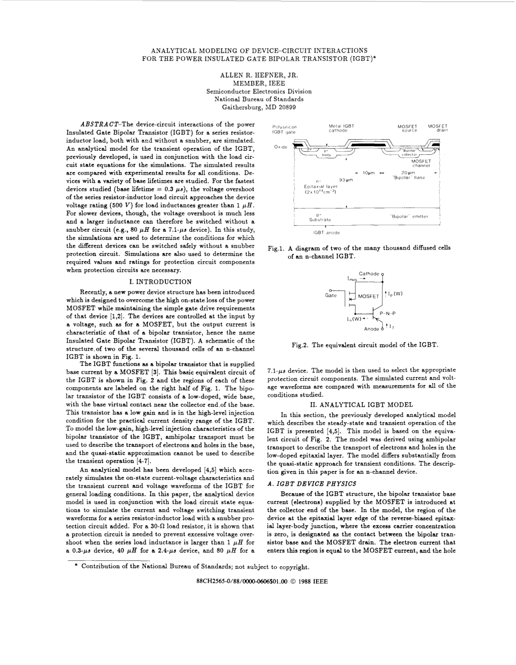 Analytical Modeling of Device-Circuit Interactions for the Power Insulated Gate Bipolar Transistor (Igbt)*