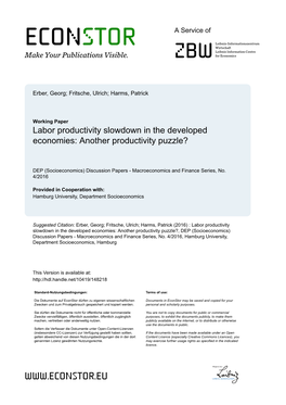 Labor Productivity Slowdown in the Developed Economies: Another Productivity Puzzle?