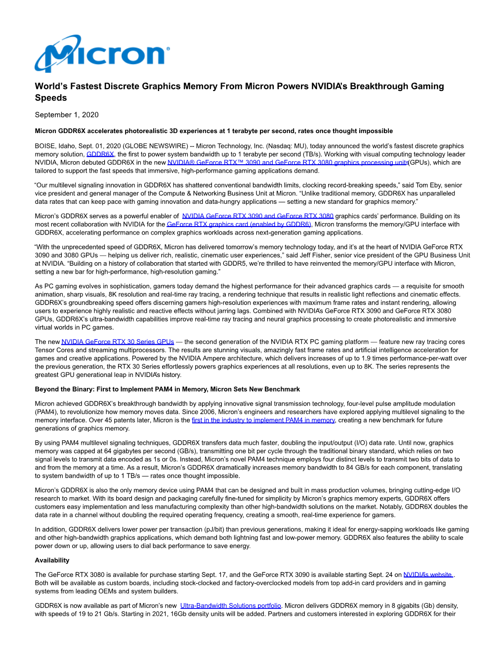 World's Fastest Discrete Graphics Memory from Micron Powers