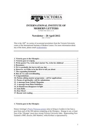 Newsletter – 20 April 2012 ISSN: 1178-9441