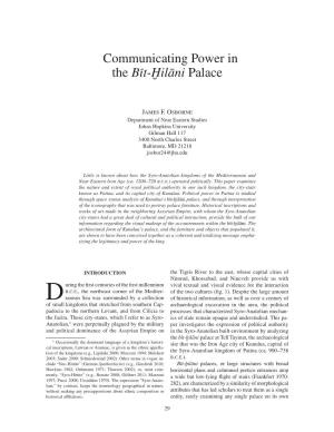 Communicating Power in the Bīt-Ḫilāni Palace