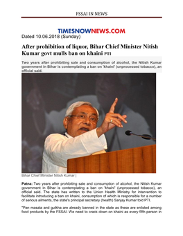 After Prohibition of Liquor, Bihar Chief Minister Nitish Kumar Govt Mulls Ban on Khaini PTI