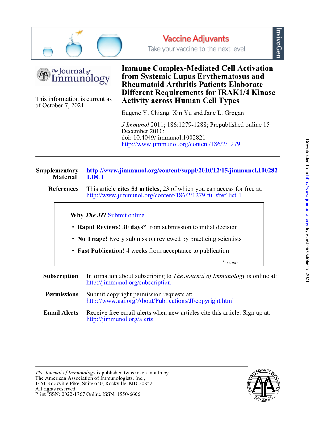 Activity Across Human Cell Types Different Requirements for IRAK1/4