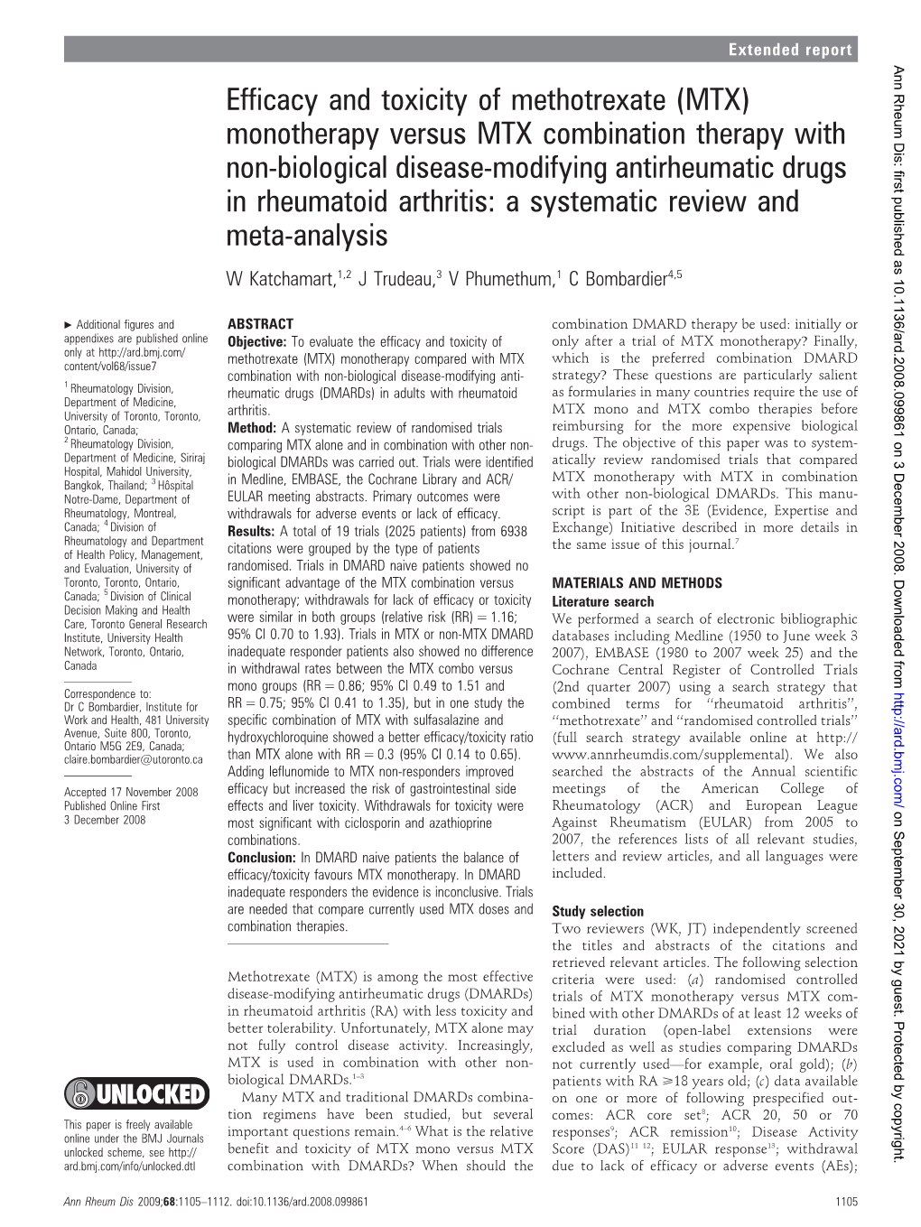 Efficacy and Toxicity of Methotrexate (MTX)