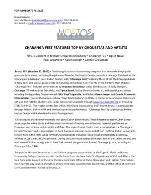 Charanga-Fest Features Top Ny Orquestas and Artists