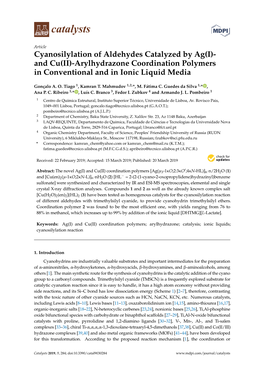 Cyanosilylation of Aldehydes Catalyzed by Ag(I)- and Cu(II)-Arylhydrazone Coordination Polymers in Conventional and in Ionic Liquid Media