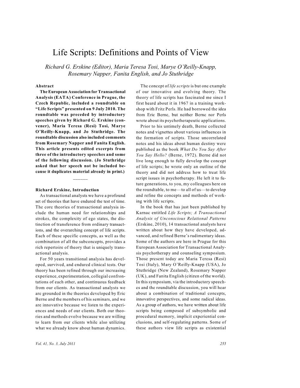Life Scripts: Definitions and Points of View