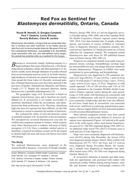 Red Fox As Sentinel for Blastomyces Dermatitidis, Ontario, Canada