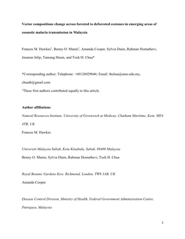 Vector Compositions Change Across Forested to Deforested Ecotones in Emerging Areas of Zoonotic Malaria Transmission in Malaysia
