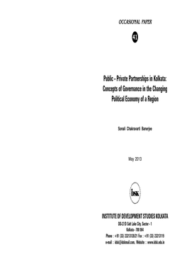 Public - Private Partnerships in Kolkata: Concepts of Governance in the Changing Political Economy of a Region