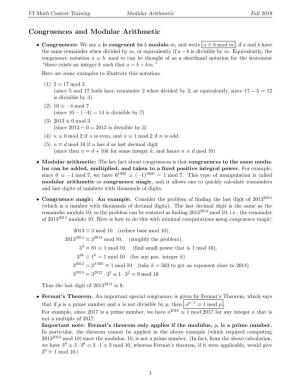 Congruences and Modular Arithmetic