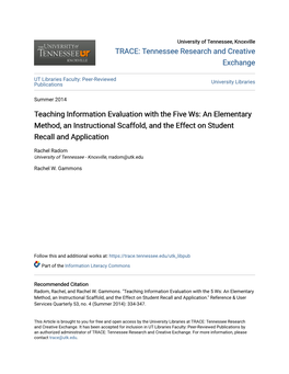 Teaching Information Evaluation with the Five Ws: an Elementary Method, an Instructional Scaffold, and the Effect on Student Recall and Application