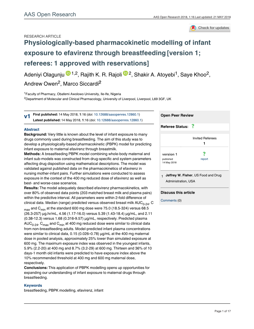 Physiologically-Based Pharmacokinetic Modelling of Infant