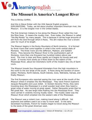 The Missouri Is America's Longest River