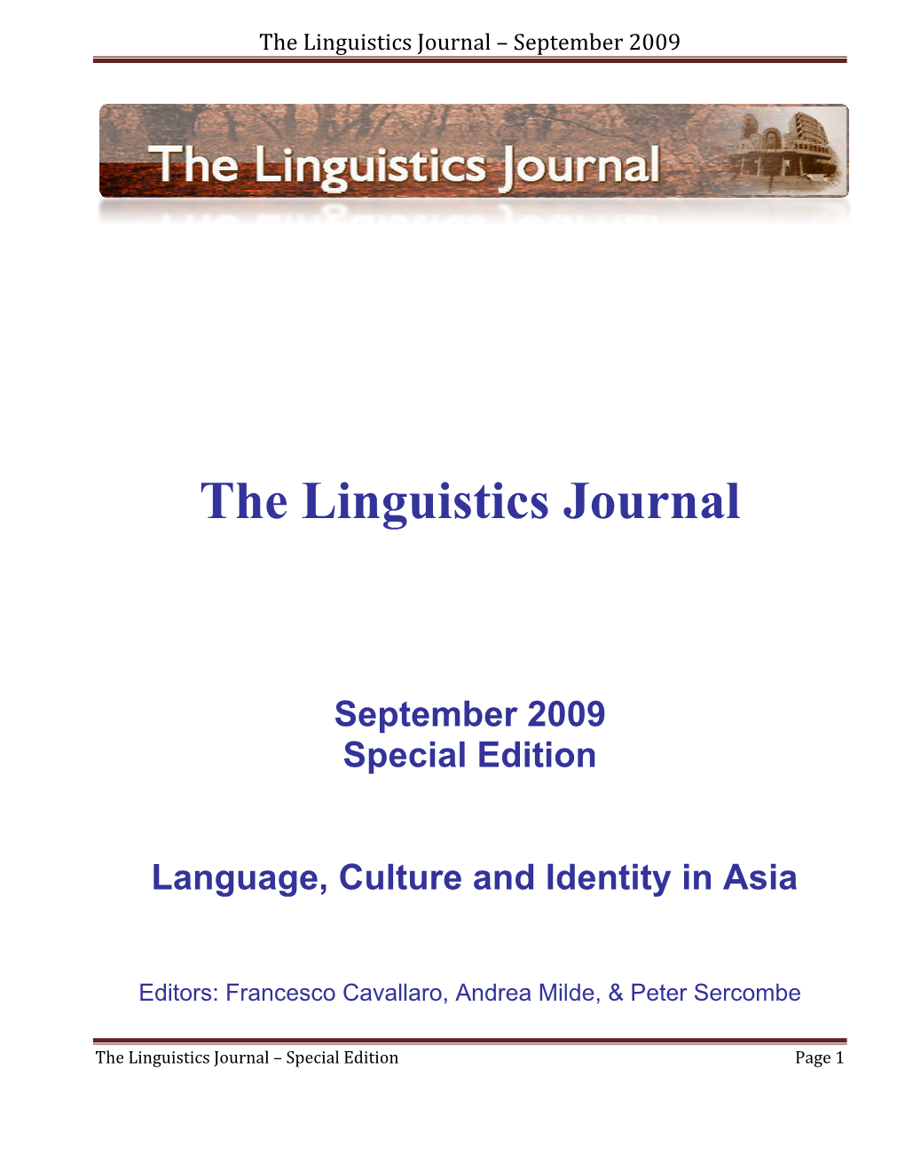 September 2009 Special Edition Language, Culture and Identity in Asia