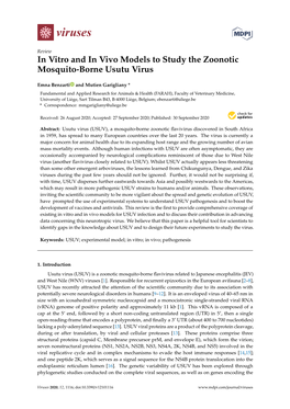In Vitro and in Vivo Models to Study the Zoonotic Mosquito-Borne Usutu Virus