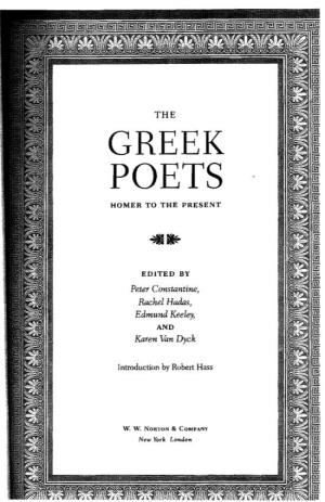 Greek Poets Homer to the Present