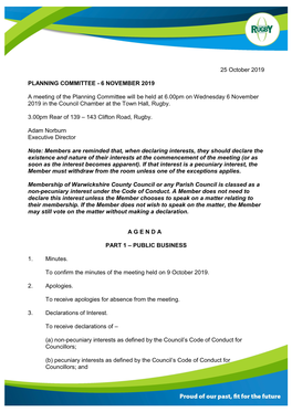 Planning Committee 6 November 2019 Agenda