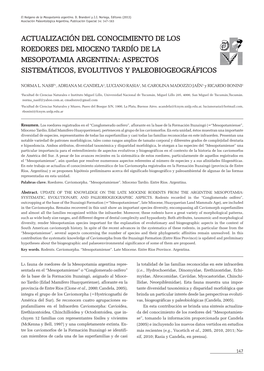 Actualización Del Conocimiento De Los Roedores Del Mioceno Tardío De La Mesopotamia Argentina: Aspectos Sistemáticos, Evolutivos Y Paleobiogeográficos