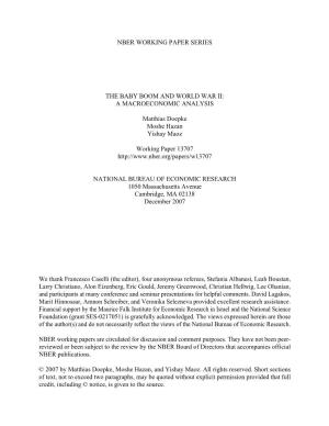 Nber Working Paper Series the Baby Boom and World