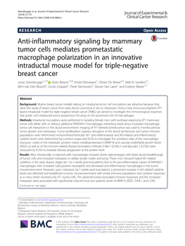Anti-Inflammatory Signaling by Mammary Tumor Cells Mediates