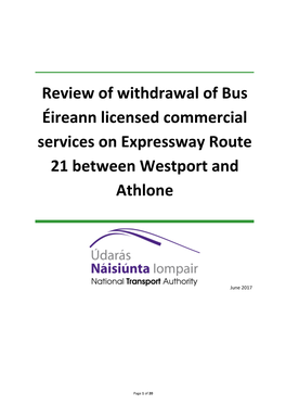 Review of Withdrawal of Bus Éireann Licensed Commercial Services on Expressway Route 21 Between Westport and Athlone