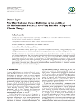 Dataset Paper New Distributional Data of Butterflies in the Middle of the Mediterranean Basin: an Area Very Sensitive to Expected Climate Change