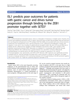 ISL1 Predicts Poor Outcomes for Patients with Gastric Cancer And