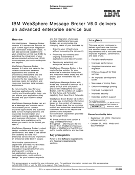 IBM Websphere Message Broker V6.0 Delivers an Advanced Enterprise Service Bus