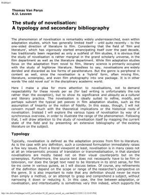 The Study of Novelisation: a Typology and Secondary Bibliography
