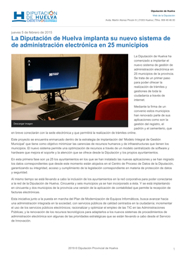 La Diputación De Huelva Implanta Su Nuevo Sistema De De Administración Electrónica En 25 Municipios
