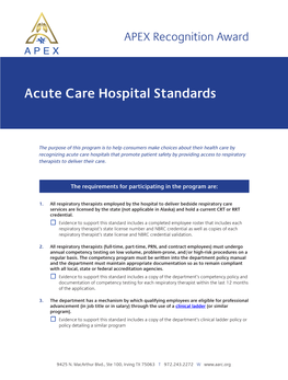 Acute Care Hospital Standards