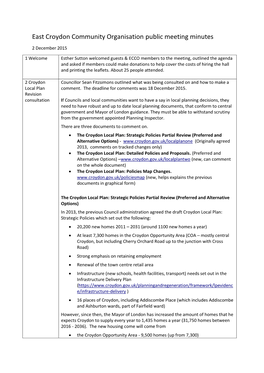 East Croydon Community Organisation Public Meeting Minutes