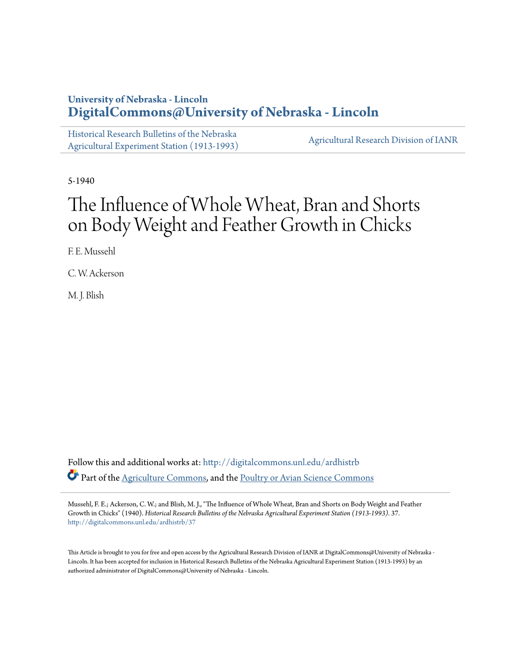 The Influence of Whole Wheat, Bran and Shorts on Body Weight and Feather Growth in Chicks F