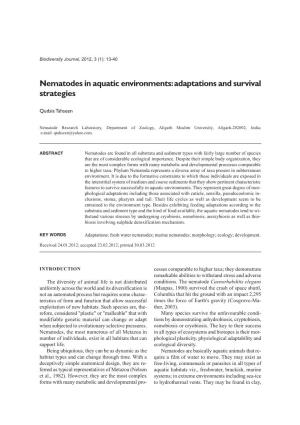 Nematodes in Aquatic Environments Adaptations and Survival Strategies