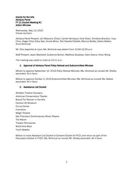 1 Grants for the Arts Advisory Panel FY 21 Docket Meeting #1 Action