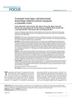 Traumatic Brain Injury and Intracranial Hemorrhage–Induced Cerebral Vasospasm:A Systematic Review