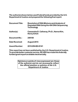 Resolution of DNA Mixtures and Analysis of Degraded DNA Using the 454 DNA Sequencing Technology