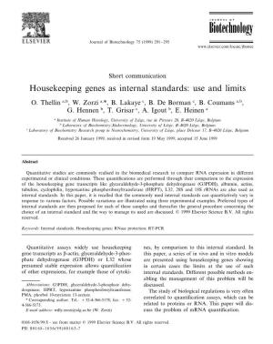 Housekeeping Genes As Internal Standards: Use and Limits