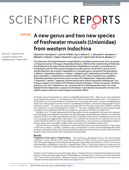 A New Genus and Two New Species of Freshwater Mussels (Unionidae) from Western Indochina Received: 17 September 2018 Ekaterina S