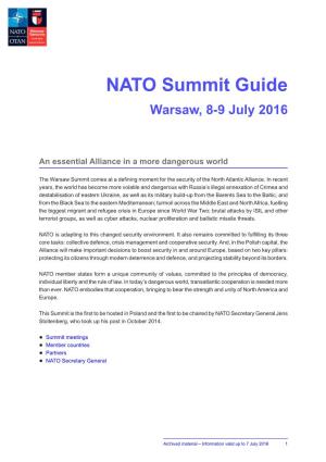 NATO Summit Guide Warsaw, 8-9 July 2016