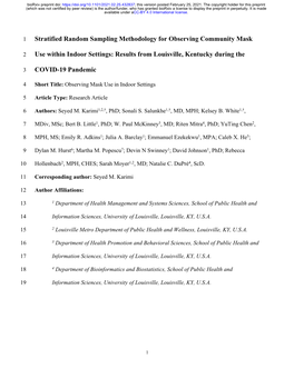 Stratified Random Sampling Methodology for Observing Community Mask Use Within Indoor Settings: Results from Louisville, Kentuck