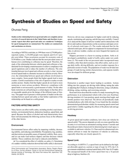 Synthesis of Studies on Speed and Safety