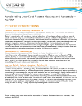 Accelerating Low-Cost Plasma Heating and Assembly – ALPHA